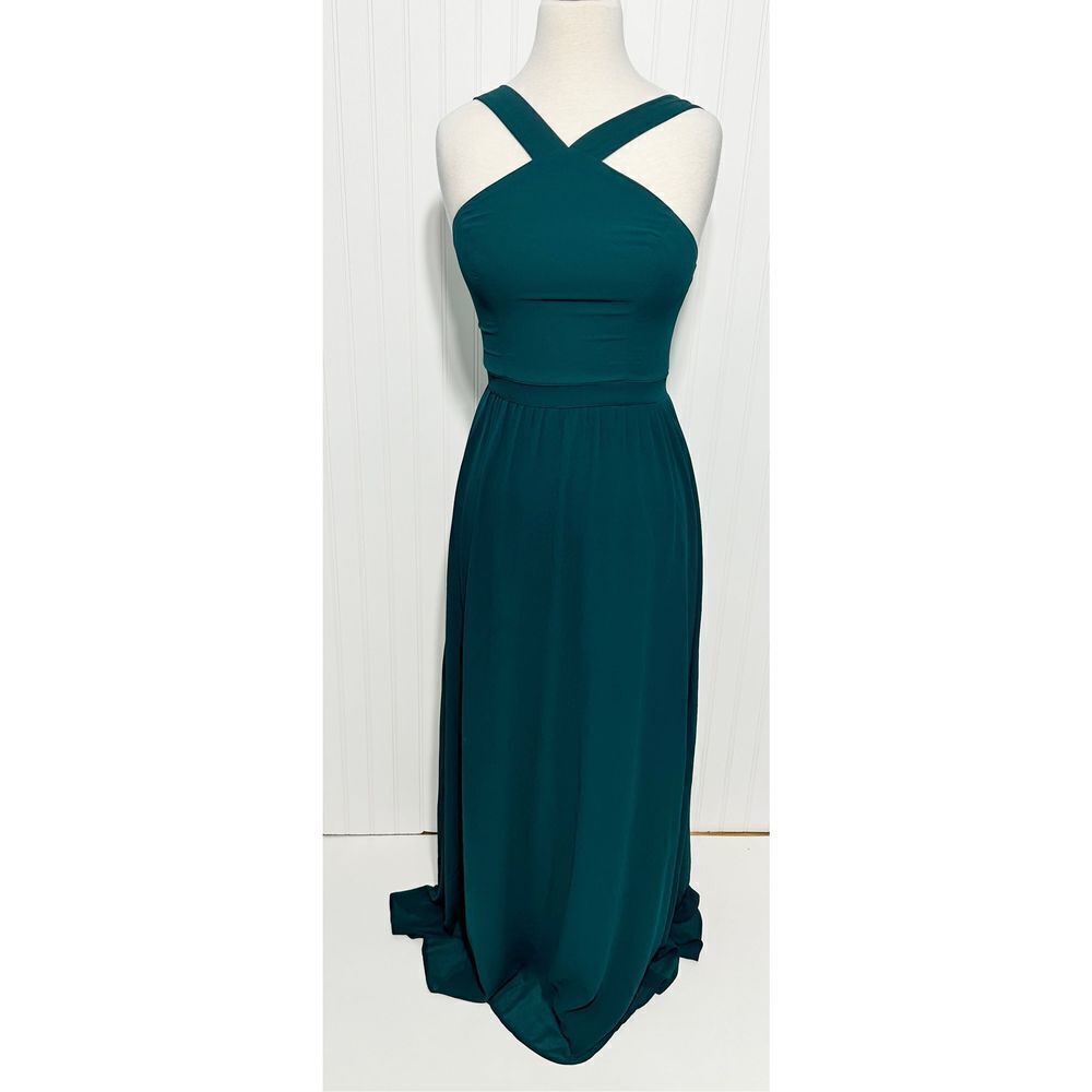 Lulus Womens Air of Romance Sleeveless Halter Maxi Dress Gown Forest Green Small